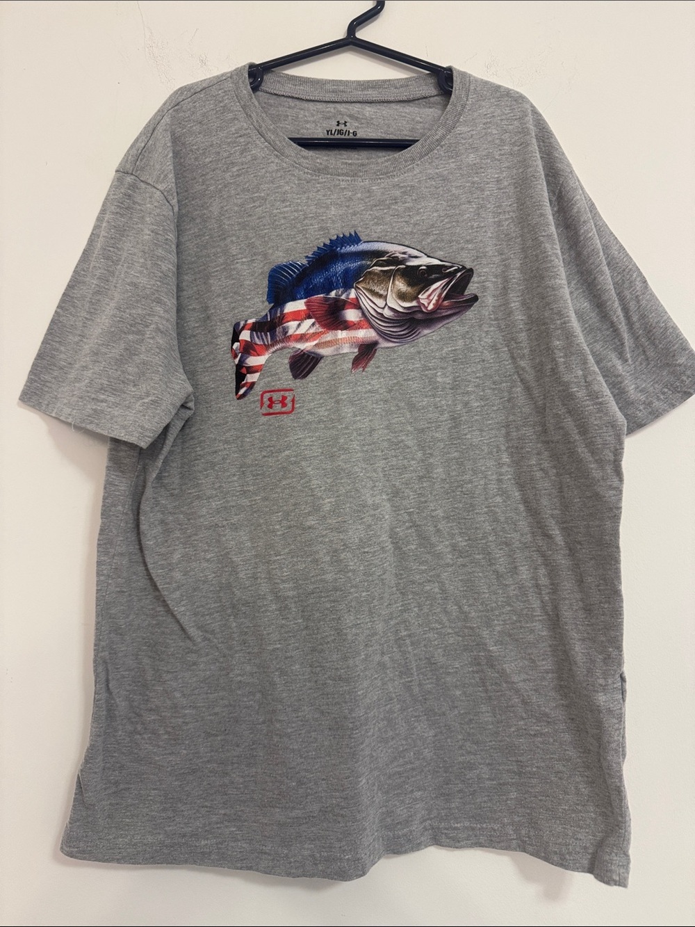 Under Armour Grey Tee with Patriotic Bass Graphic